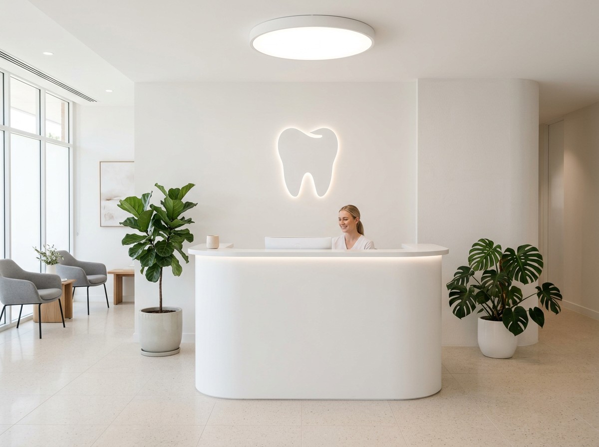 Bright reception desk at Riverside Family Dental